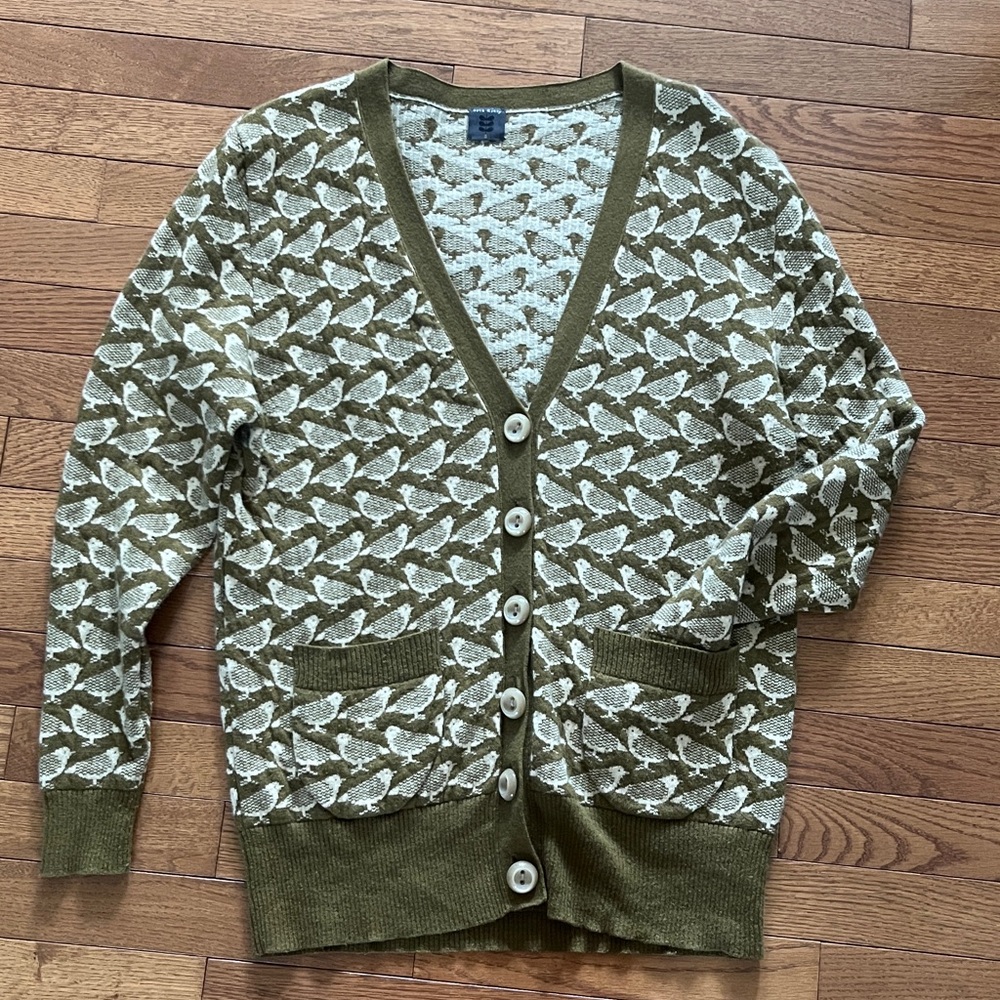 Orla Kiely Olive & Cream Bird Jacquard Button-Front Cardigan